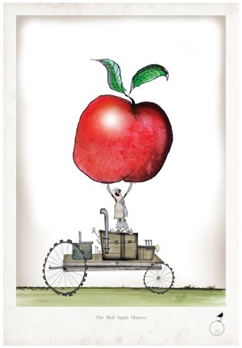 Red Apple - Whimsical Kitchen Fruit Print by Tony Fernandes
